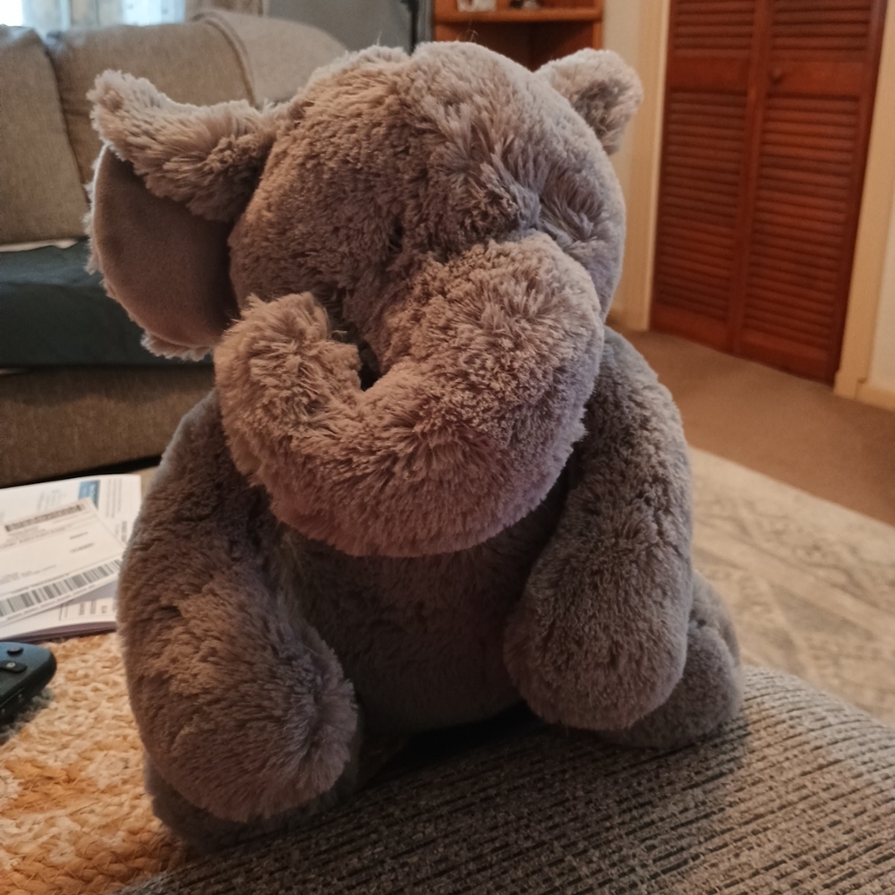 Silver One Elephant Plush Gray Stuffed Animal Sewn Eyes Super Soft